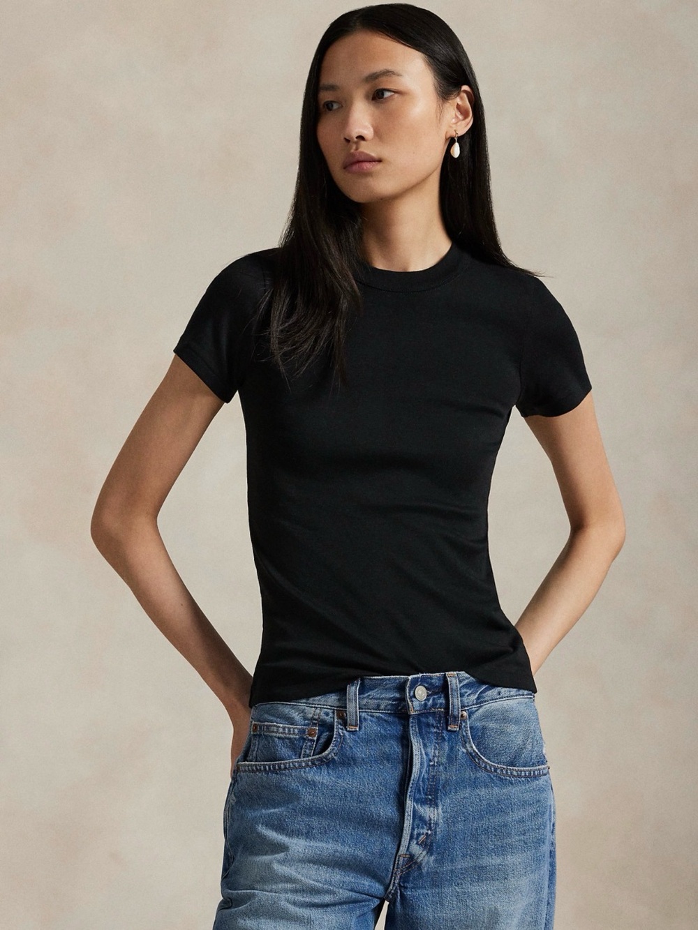 Ralph Lauren Black Short-Sleeve Ribbed Crewneck Tee